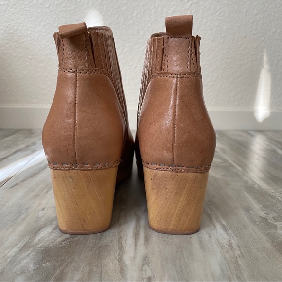 Kelsi Dagger “Jax” Tan Leather Wooden Wedge Booties - Picture 6 of 6